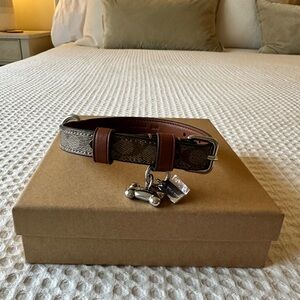 Coach Dog Collar Signature Khaki / Saddle - Size Small 0.66"x15.3"